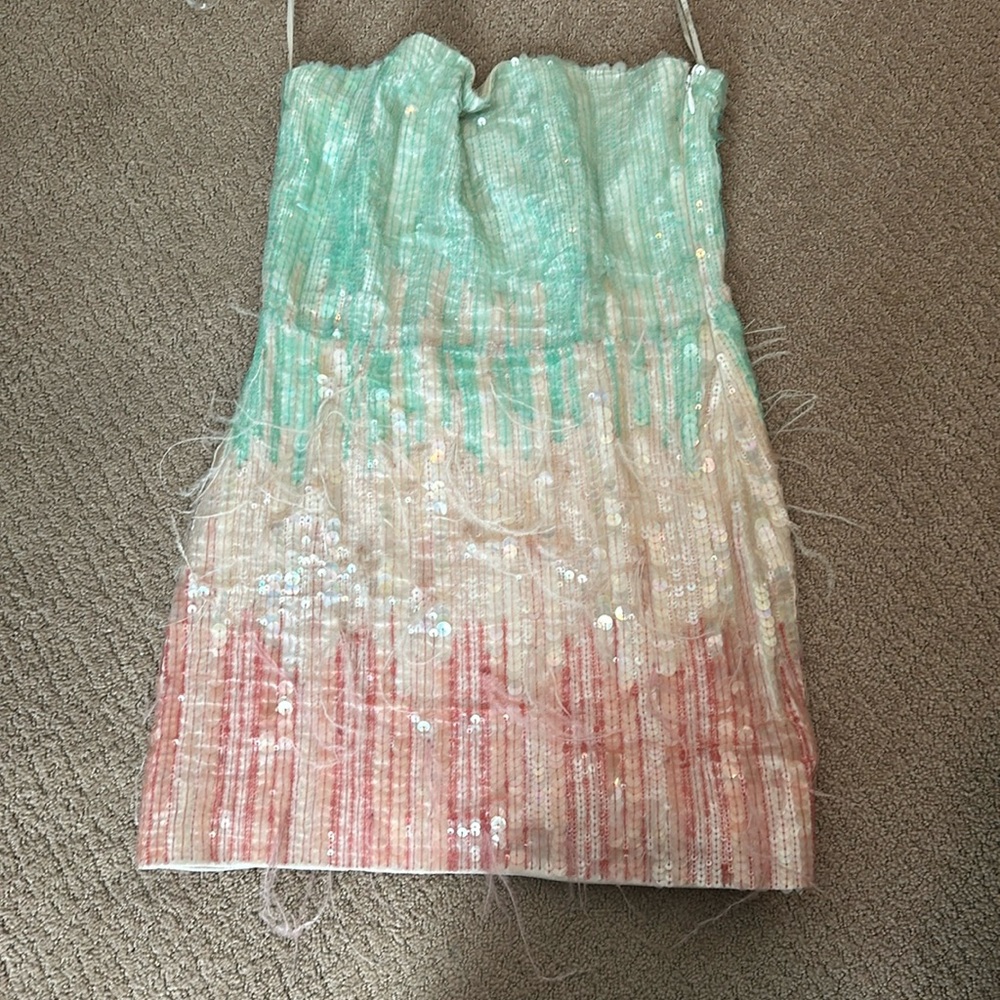 Retrofete multi-pasteled feathered sparkly dress
